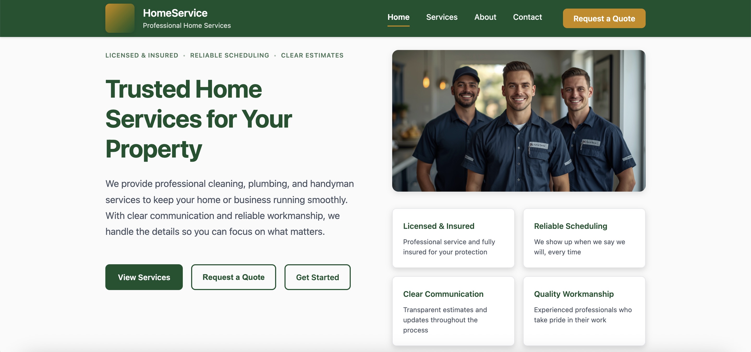 Home Service Standard desktop demo preview